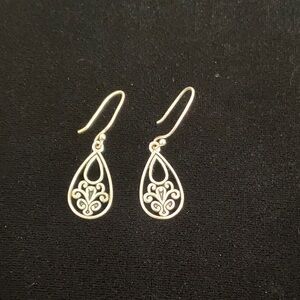 Sterling Silver 925 Filigree Teardrop Dangle Earrings